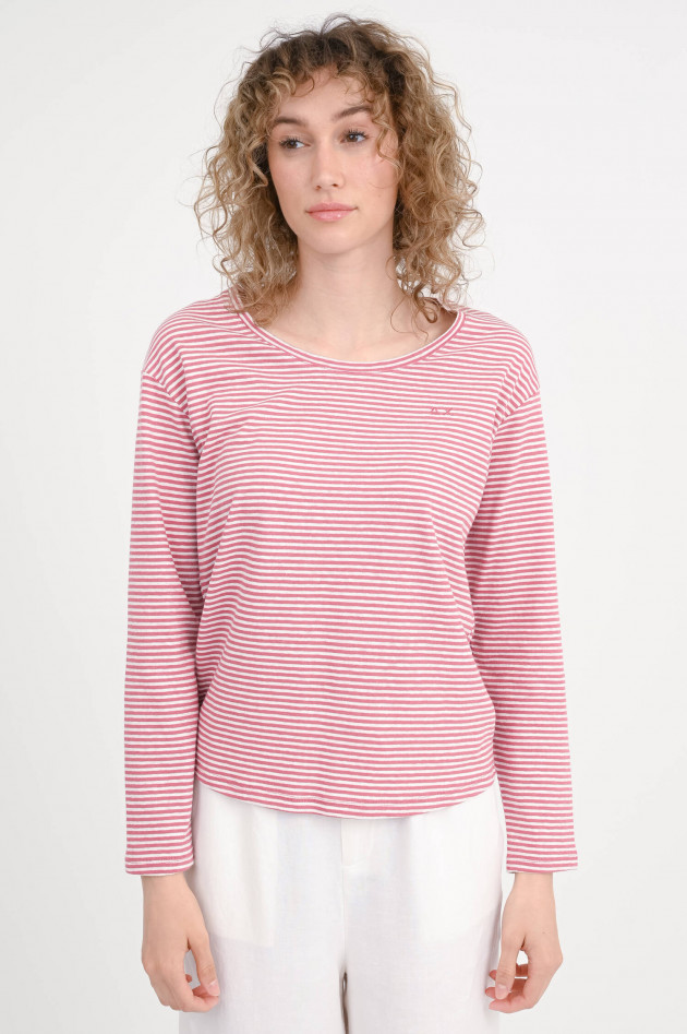 Sun68  Gestreiftes Langarm-Shirt in Rosa Scuro/Weiß