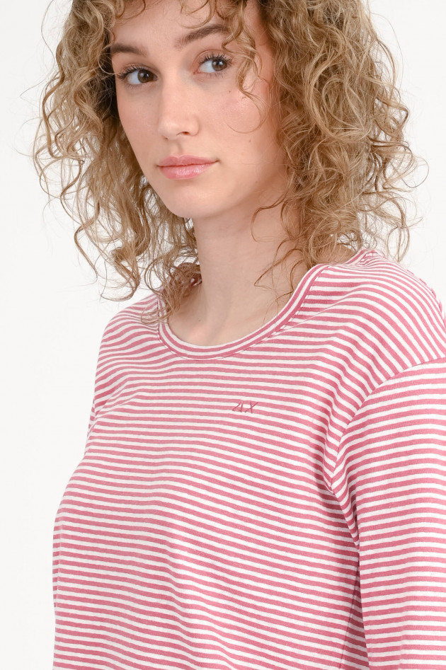 Sun68  Gestreiftes Langarm-Shirt in Rosa Scuro/Weiß
