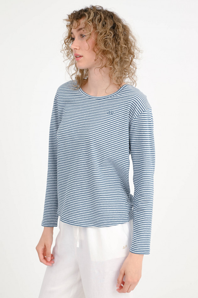 Sun68  Gestreiftes Langarm-Shirt in Blau/Weiß