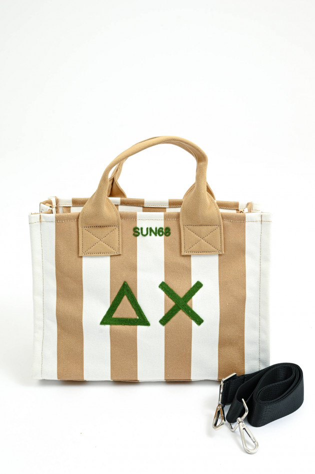 Sun68  Gestreifte Medium Canvas Tote in Dark Beige/Weiß