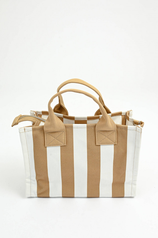 Sun68  Gestreifte Medium Canvas Tote in Dark Beige/Weiß