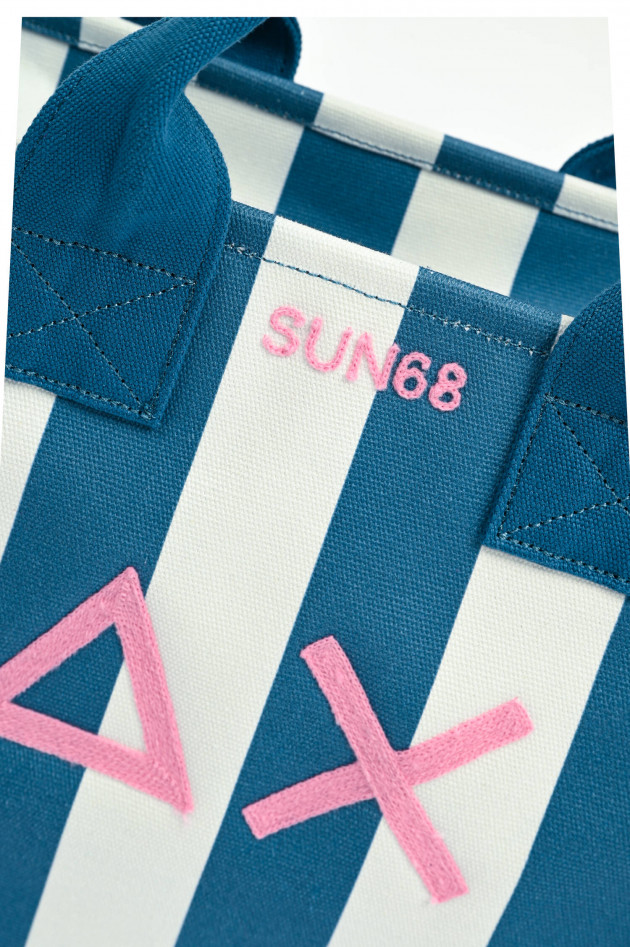 Sun68  Gestreifte Medium Canvas Tote in Blau/Weiß
