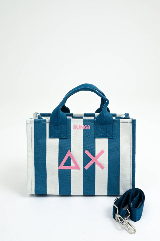 Sun68  Gestreifte Medium Canvas Tote in Blau/Weiß