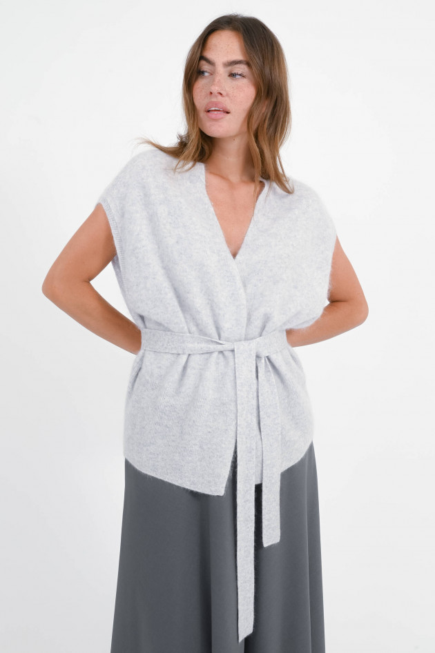 The Hug Cashmere Jacke mit Bindegürtel in Hellgrau