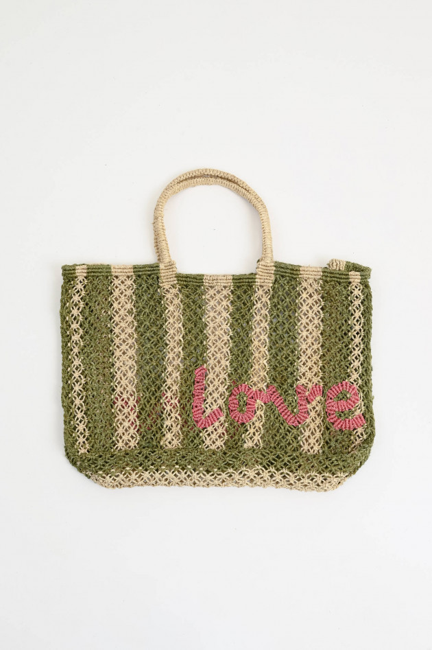 The Jacksons Shopper LAVINIA LOVE in Natur/Grün gestreift
