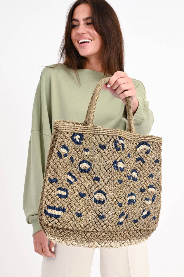 The Jacksons Jute-Shopper LEOPARD in Khaki/Indigo