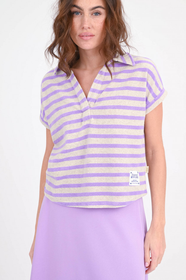 The Shirt Projekt Munich Frottee Poloshirt in Grau/Violett gestreift