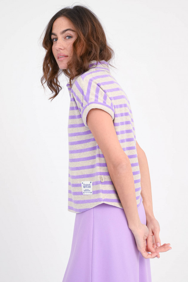 The Shirt Projekt Munich Frottee Poloshirt in Grau/Violett gestreift