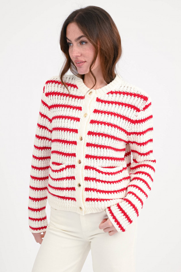 The Shirt Projekt Munich Gestreifte Strickweste in Creme/Rot