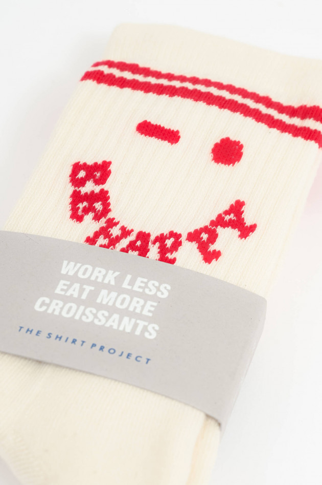 The Shirt Projekt Munich Hohe Socken BE HAPPY in Creme/Rot