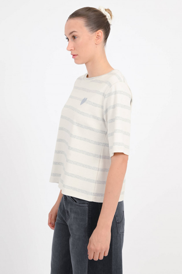 The Shirt Projekt Munich Gestreiftes Shirt mit Herz-Detail in Ivory/Grau