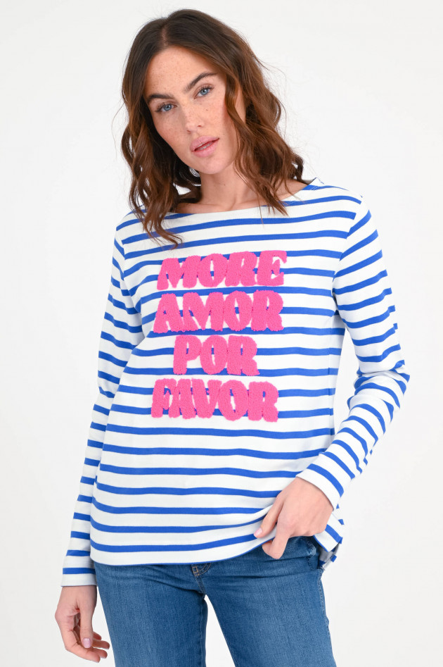 The Shirt Projekt Munich Langarm-Shirt MORE AMORE PER FAVORE in Blau/Weiß