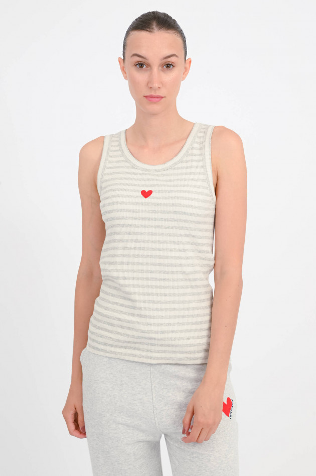 The Shirt Projekt Munich Gestreiftes Ripp-Tanktop in Hellgrau/Creme