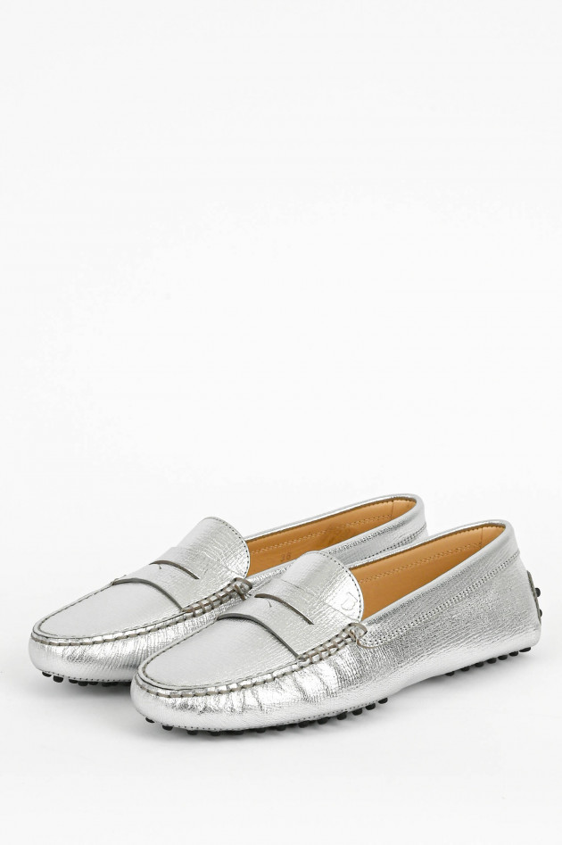 Tod's Metallik Mokassins aus Nappaleder in Silber