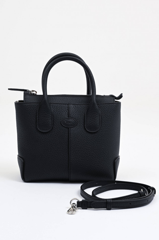 Tod's Mini-Shopper aus genarbtem Leder in Schwarz