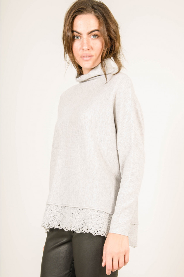 Tonet Rollkragenpullover mit gekochter Spitze in Grau