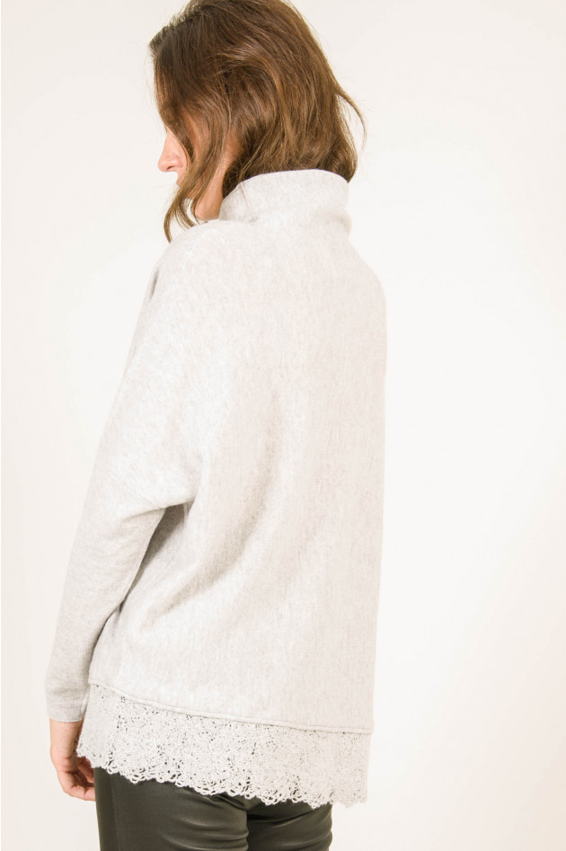 Tonet Rollkragenpullover mit gekochter Spitze in Grau