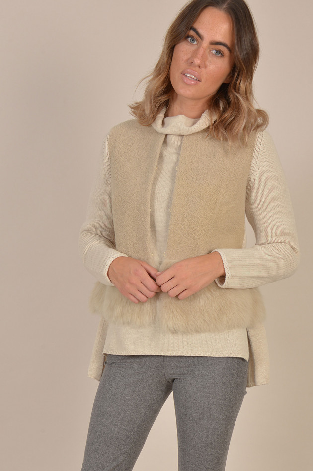 Tonet Strickjacke aus Wolle und Lammfell in Beige