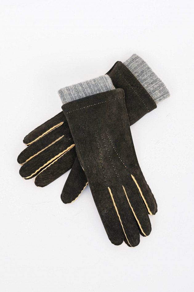 TR Handschuhe Wien Handschuhe aus Veloursleder in Schwarzbraun