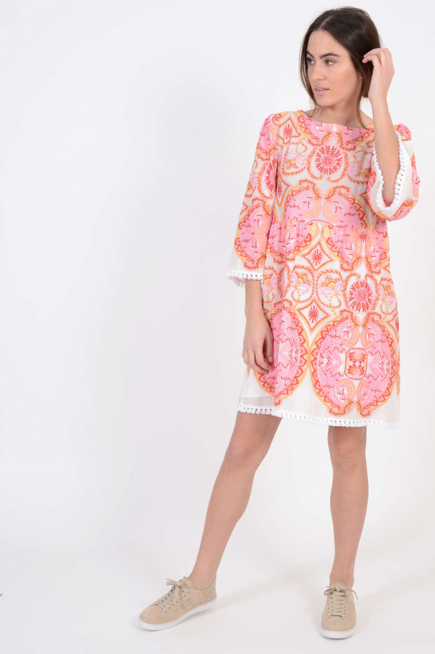 Valerie Khalfon Paris Kleid mit Stickereien und Fransen in Pink/Orange