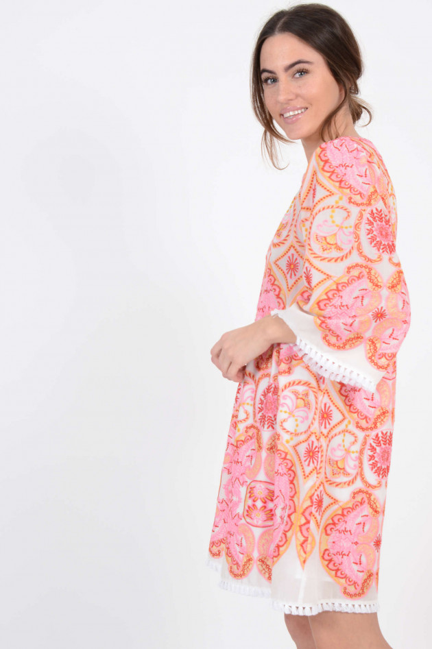 Valerie Khalfon Paris Kleid mit Stickereien und Fransen in Pink/Orange