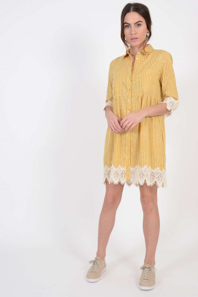 Valerie Khalfon Paris Kleid mit Häkelspitze und Streifen in Senfgelb