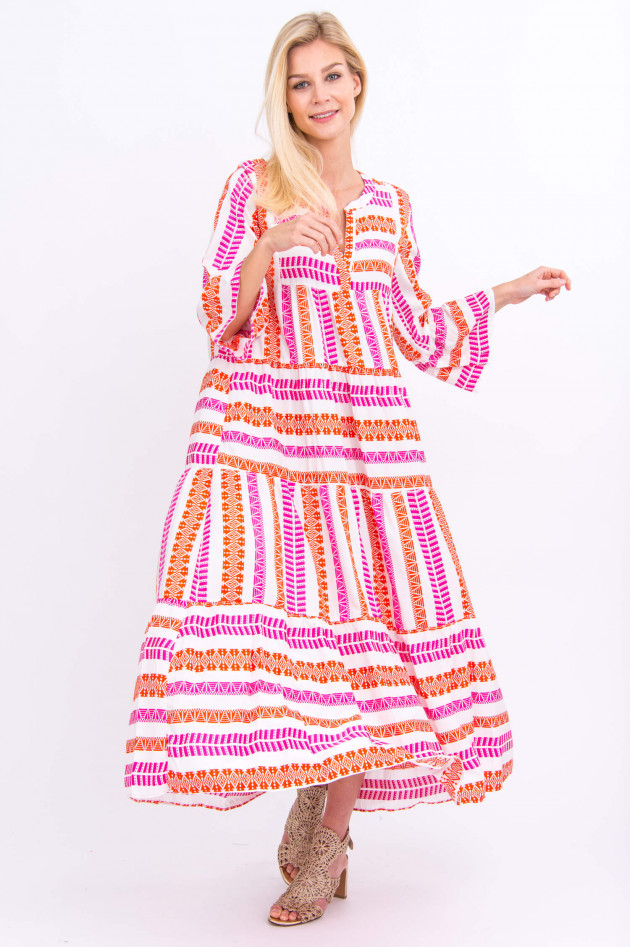 Valerie Khalfon Paris Maxi-Kleid ROSITA in Weiß/Pink/Orange
