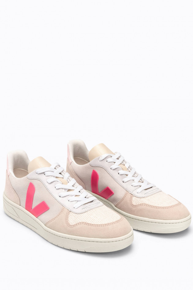 Veja Veloursleder-Sneaker V-10 in Beige/Rosa/Pink