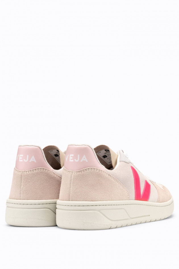 Veja Veloursleder-Sneaker V-10 in Beige/Rosa/Pink