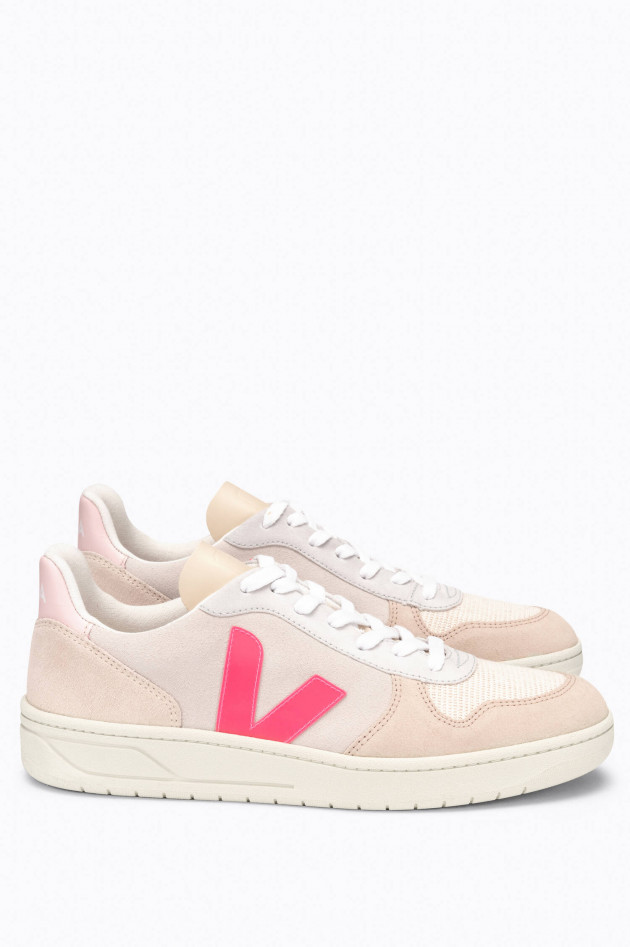 Veja Veloursleder-Sneaker V-10 in Beige/Rosa/Pink