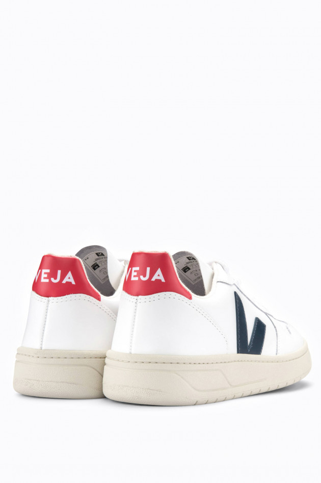 Veja Glattleder-Sneaker V-10 in Weiß/Blau/Rot