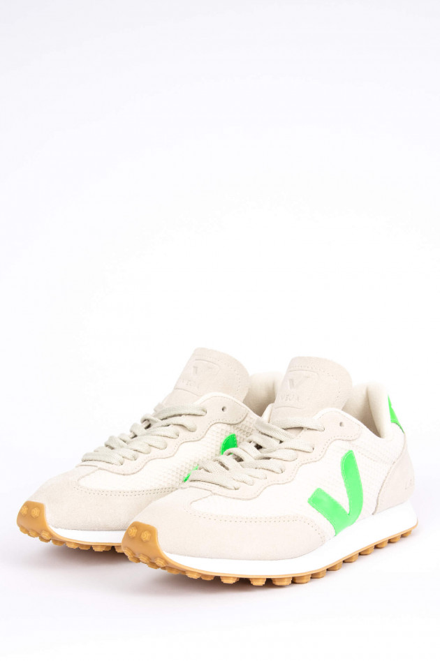 Veja Velourleder-Sneaker RIO BRANKO in Hellgrau/Grün