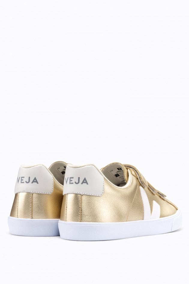 Veja Platin-Leder-Sneaker 3-LOCK in Platin/Weiß