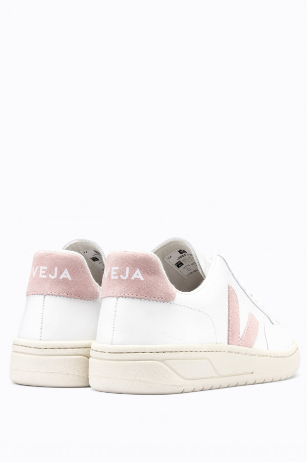 Veja Glattleder-Sneaker V-12 in Weiß/Rosa