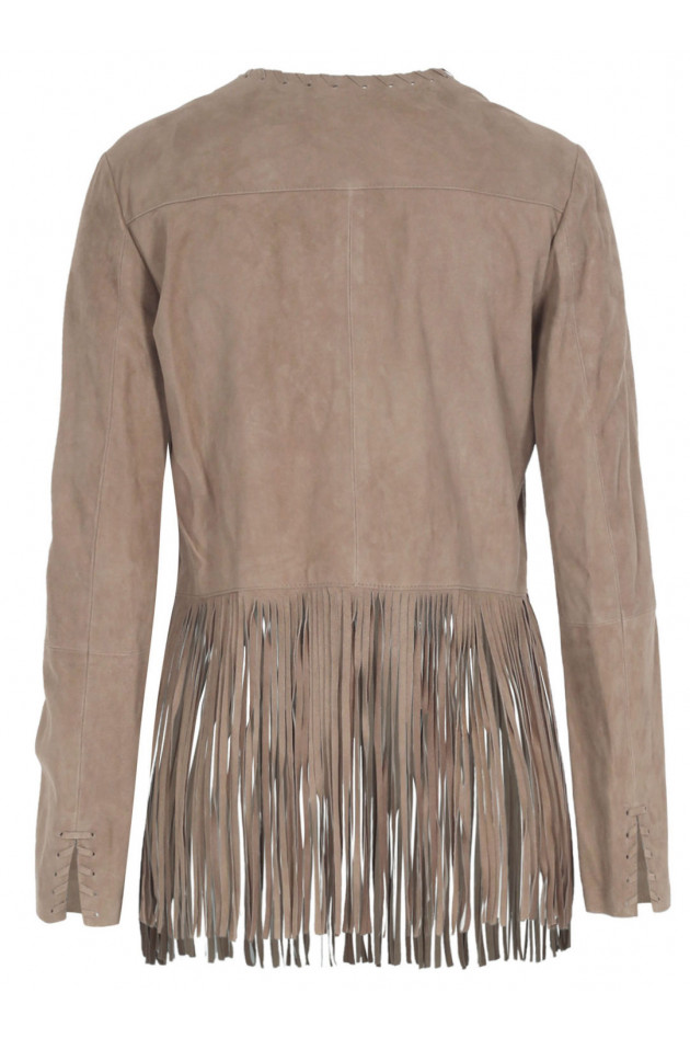 Steffen Schraut Velours Lederjacke mit Fransen in Sand