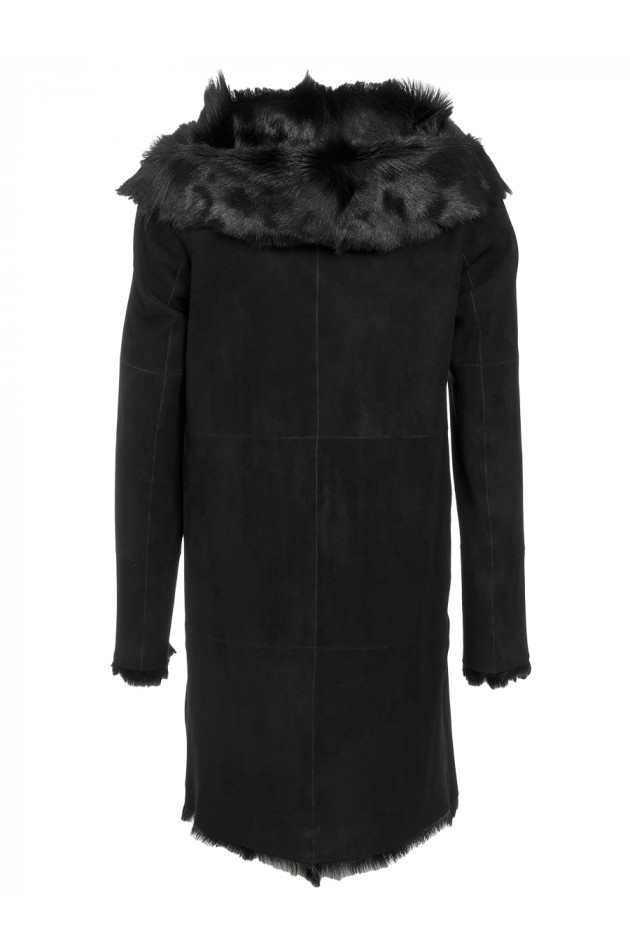 Ventcouvert Ledermantel mit Pelz Schwarz