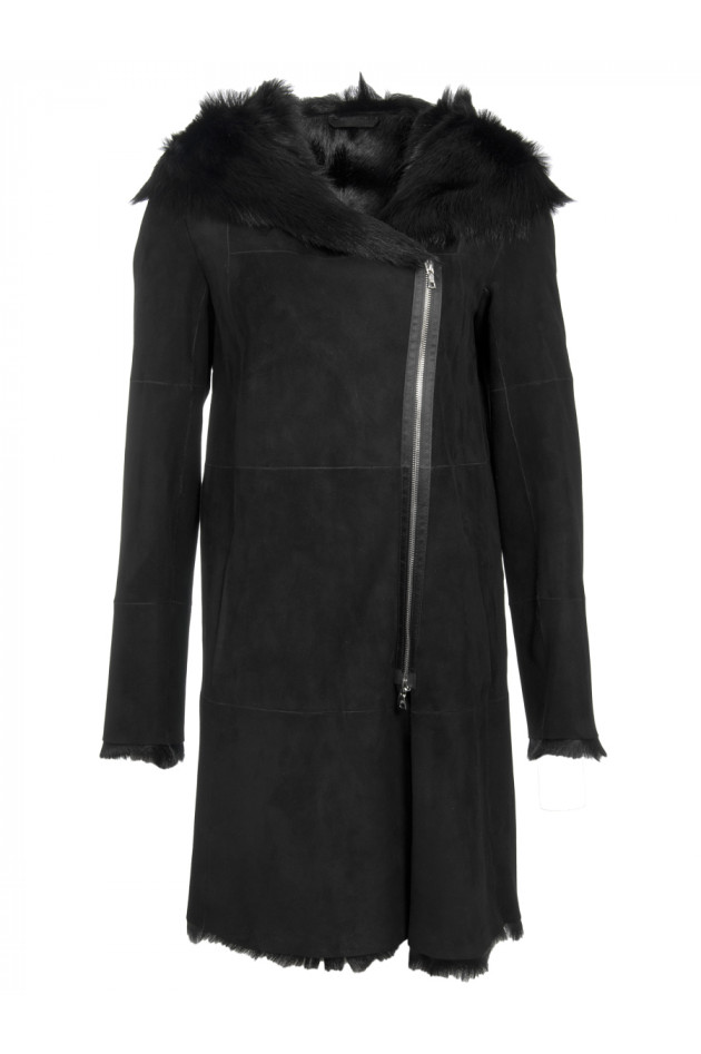 Ventcouvert Ledermantel mit Pelz Schwarz