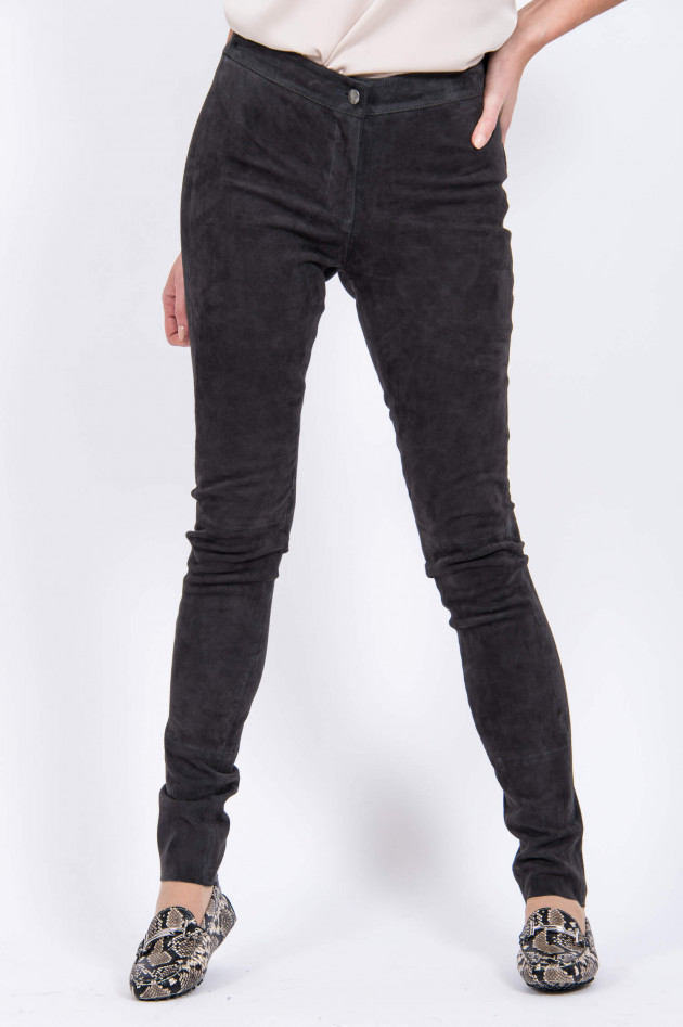 White T Hose aus Veloursleder in Dunkelgrau