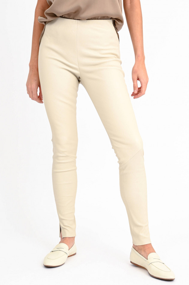 White T Slim Fit Lederhose in Creme