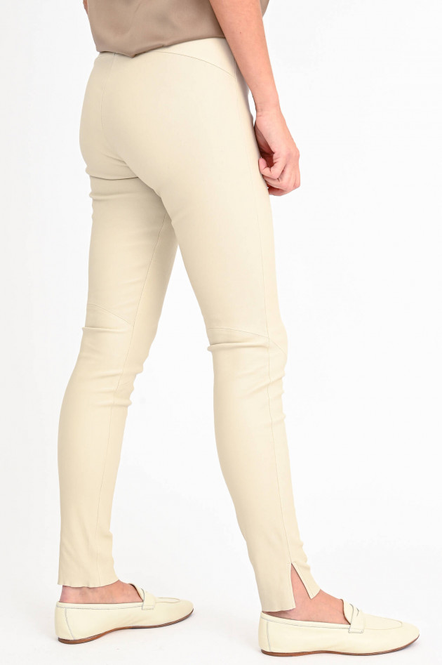 White T Slim Fit Lederhose in Creme