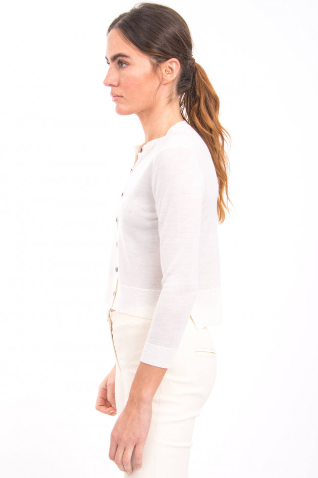 White T Strickjacke aus Merino-Wolle in Weiß