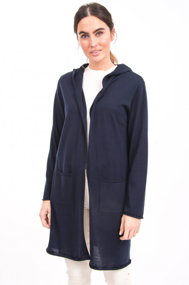 White T Feinstrick-Cardigan in Navy