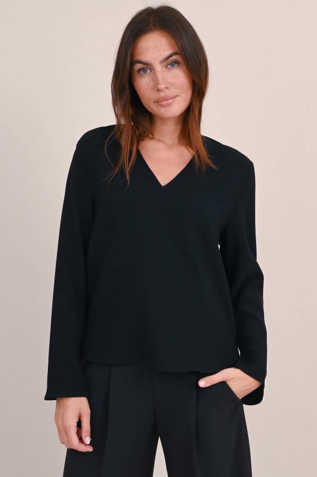 Windsor Bluse in Crepe Qualität in Schwarz