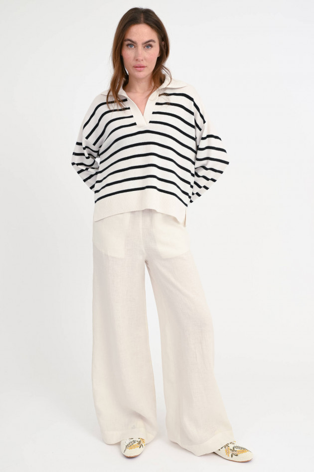 Windsor Gestreifter Cashmere Pullover in Schwarz/Creme