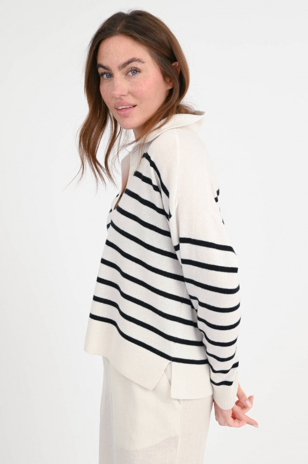 Windsor Gestreifter Cashmere Pullover in Schwarz/Creme