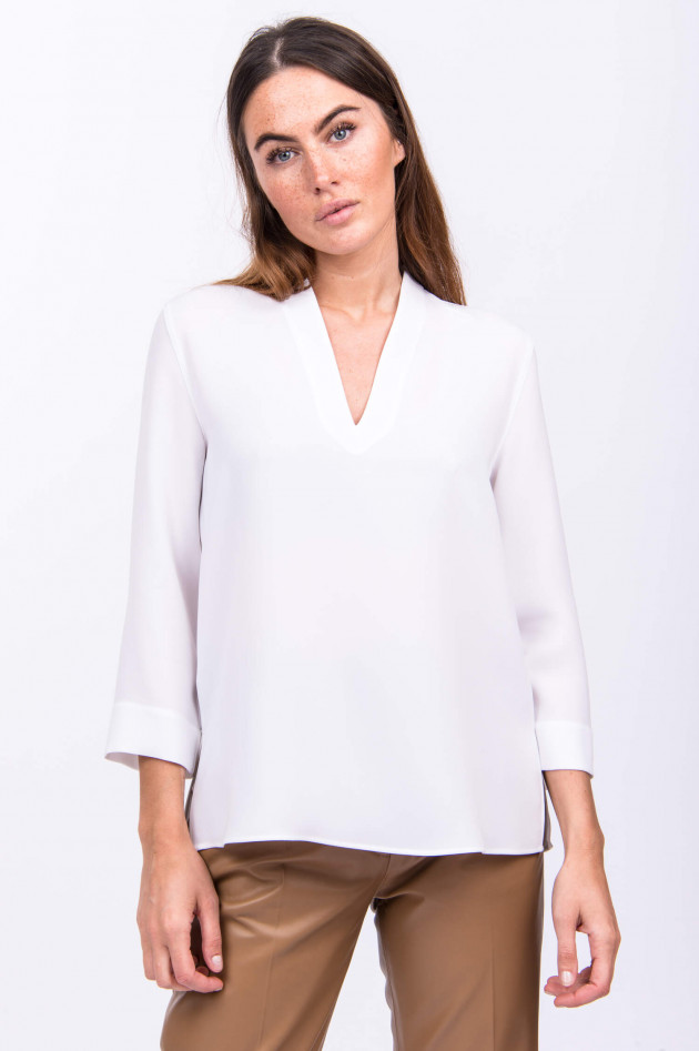 Windsor Langarm Crêpe-Bluse in Weiß