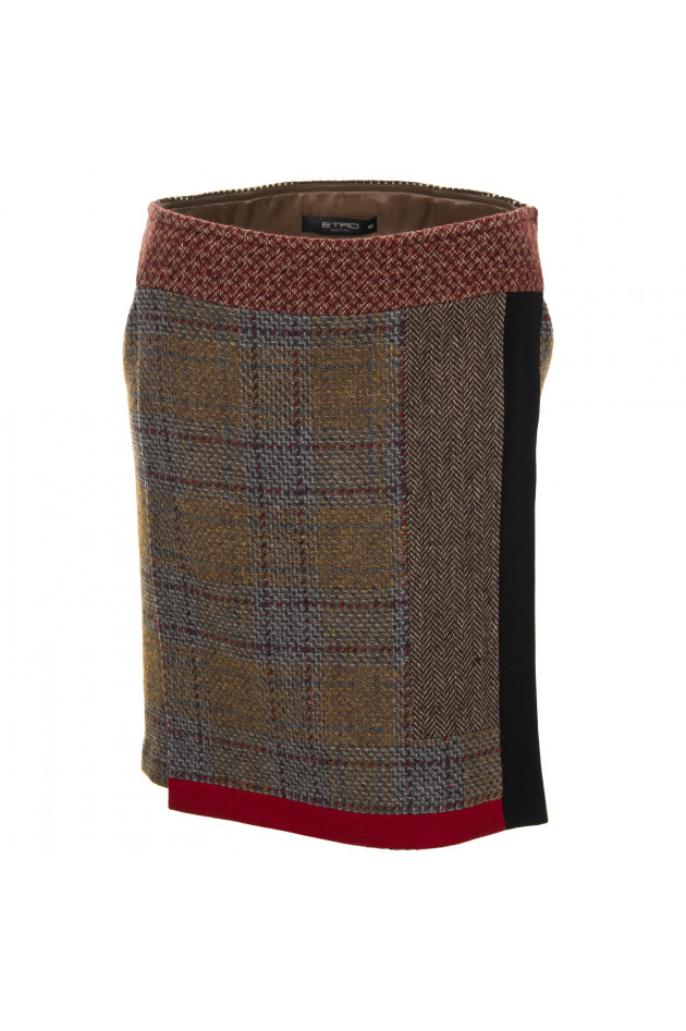 Etro Wollrock in Tweed Braun/Rot