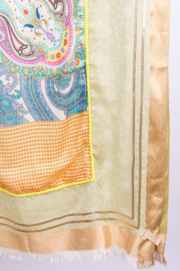 Yess Schal in Mint/Camel gemustert