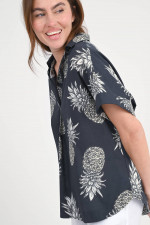 Bluse DERRY mit Ananas-Print in Anthrazit/Creme