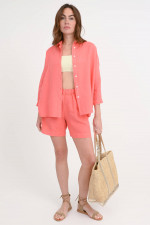 Leinenbluse mit verkürztem Arm GIOIA in Coral